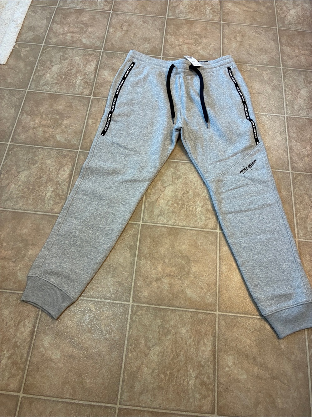 Hollister Light Gray Joggers with Black Drawstring & Tape Trim